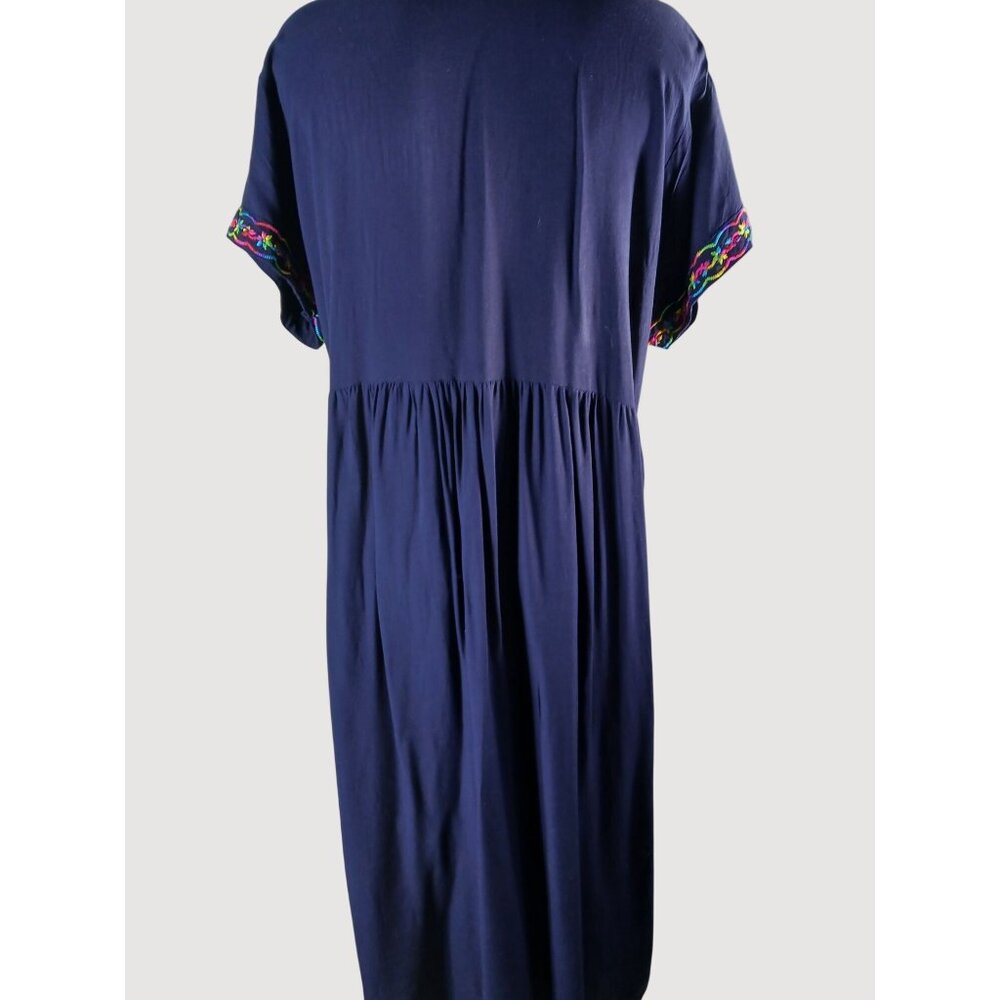 Ganesha Collection Navy Blue Embroidered Dress XXL 100% Viscose India Travel - Picture 4 of 14